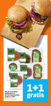 Alle AH Greenfields beefburgers en AH Terra plantaardige burgers 2 stuks aanbieding bij Albert-heijn – geldig van 01.06.2026 t/m 07.06.2026