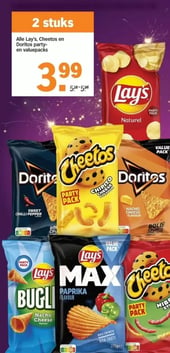 Alle Lay's, Cheetos en Doritos party- en valuepacks aanbieding bij Albert Heijn – geldig van 02.01.2026 t/m 04.01.2026