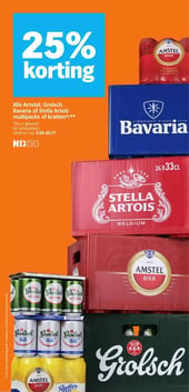 Alle Amstel, Grolsch, Bavaria of Stella Artois multipacks of kratten*/** aanbieding bij Albert-heijn – geldig van 09.03.2026 t/m 15.03.2026