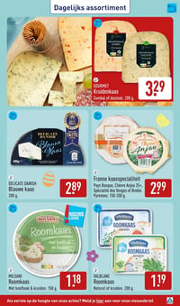 Franse kaasspecialiteit Pays Basque, Chèvre Anjou 25+, Spécialité des Vosges of Brebis Pyrénées. 150-200 g. aanbieding bij Aldi – geldig van 23.03.2026 t/m 29.03.2026