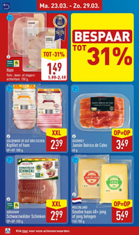 Ham York-, been- of slagersachterham. 150 g. aanbieding bij Aldi – geldig van 23.03.2026 t/m 29.03.2026