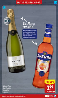 Naltros Cava Brut, Spanje of Aperini 0.70-0.75 L. aanbieding bij Aldi – geldig van 30.03.2025 t/m 06.04.2026