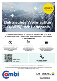 Vattenfall InCharge 0,39 €/kWh laadprijs aanbieding bij Combi – geldig van 13.12.2025 t/m 31.12.2025