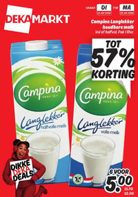 Campina Langlekker houdbare melk Vol of halfvol. Pak 1 liter. aanbieding bij Dekamarkt – geldig van 13.01.2026 t/m 19.01.2026
