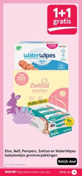 Etos, Naïf, Pampers, Zwitsal en WaterWipes babydoekjes grootverpakkingen aanbieding bij Etos – geldig van 09.03.2026 t/m 22.03.2026