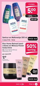 Etos Home Retreat handcrèmes en Mimosa Flower bodycrème aanbieding bij Etos – geldig van 13.04.2026 t/m 19.04.2026