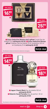 Guess Seductive Woman giftset Toilettas, Eau de toilette 75 ml, bodylotion 100 ml en travelspray 15 ml adviesprijs 62.00 aanbieding bij Etos – geldig van 16.02.2026 t/m 22.02.2026