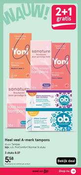 Heel veel A-merk tampons aanbieding bij Etos – geldig van 19.01.2026 t/m 25.01.2026