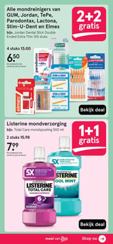 Alle mondreinigers van GUM, Jordan, TePe, Parodontax, Lactona, Stim-U-Dent en Elmex aanbieding bij Etos – geldig van 23.02.2026 t/m 08.03.2026