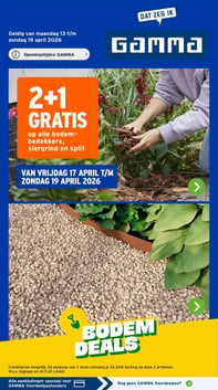 2+1 GRATIS op alle bodembedekkers, siergrind en split aanbieding bij Gamma – geldig van 2026-04-17 t/m 2026-04-19