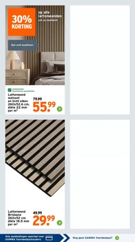 Lattenwand walnoot en licht eiken 260x52.6 cm, dikte 22 mm per m² aanbieding bij Gamma – geldig van 13.04.2026 t/m 19.04.2026