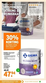 SIGMA muurverf reinigbaar 2.5 liter aanbieding bij Gamma – geldig van 16.02.2026 t/m 29.03.2026