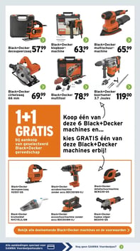 1+1 GRATIS bij aankoop van geselecteerd Black+Decker gereedschap aanbieding bij Gamma – geldig van 16.02.2026 t/m 22.02.2026