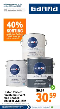 Histor Perfect Finish muurverf mat Shaded Whisper 2.5 liter aanbieding bij Gamma – geldig van 16.02.2026 t/m 22.02.2026
