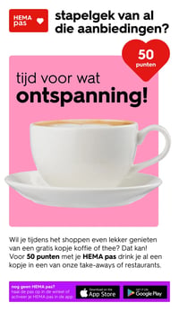 gratis kopje koffie of thee aanbieding bij Hema – geldig van 02.03.2026 t/m 08.03.2026