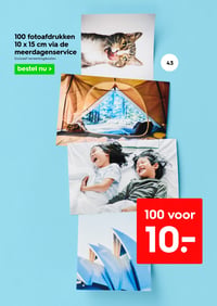 100 fotoafdrukken 10 x 15 cm via de meerdagservice aanbieding bij Hema – geldig van 09.02.2026 t/m 15.02.2026