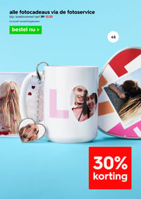 alle fotocadeaus via de fotoservice bijv. koektrommel hart aanbieding bij Hema – geldig van 09.02.2026 t/m 15.02.2026