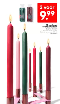 12-pak lange huishoudkaarsen diverse kleuren aanbieding bij Hema – geldig van 15.12.2025 t/m 21.12.2025