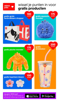 gratis pluche monster aanbieding bij Hema – geldig van 16.03.2026 t/m 22.03.2026