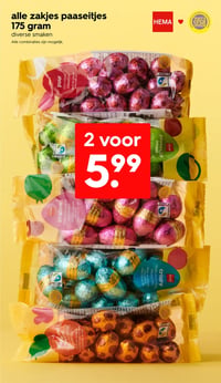 alle zakjes paaseitjes 175 gram aanbieding bij Hema – geldig van 16.03.2026 t/m 22.03.2026
