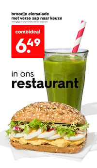 broodje eiersalade met verse sap naar keuze aanbieding bij Hema – geldig van 16.03.2026 t/m 22.03.2026