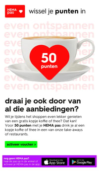 gratis kopje koffie of thee aanbieding bij Hema – geldig van 20.04.2026 t/m 26.04.2026