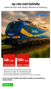 retour + hotel aanbieding bij Hema – geldig van 23.03.2026 t/m 12.04.2026