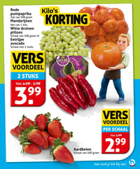 Rode puntpaprika Zak van 500 gram
Mandarijnen Net van 1 kilo
Witte druiven pitloos Schaal van 500 gram of Eetrijpe avocado Schaal met 2 stuks aanbieding bij Hoogvliet – geldig van 18.03.2026 t/m 24.03.2026