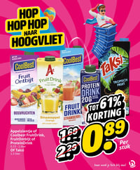 Appelsientje of Coolbest FruitDrink, FruitOntbijt of ProteinDrink 0.33 - 1 liter Of Taksi 1.5 liter aanbieding bij Hoogvliet – geldig van 25.03.2026 t/m 31.03.2026
