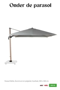 Parasol Malta. Aluminium en polyester, houtlook, 300 x 300 cm. aanbieding bij Intratuin – geldig van 23.03.2026 t/m 29.03.2026