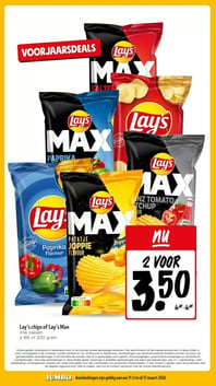 Lay's chips of Lay's Max Alle zakken à 185 of 200 gram aanbieding bij Jumbo – geldig van 11.03.2026 t/m 17.03.2026