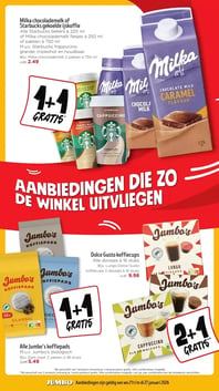 Milka chocolademelk of Starbucks gekoelde ijskoffie aanbieding bij Jumbo – geldig van 21.01.2026 t/m 27.01.2026