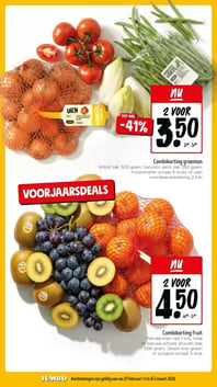 Witlof zak 500 gram, haricots verts zak 250 gram, trostomaten schaal 5 stuks of uien voordeelverpakking 2 kilo aanbieding bij Jumbo – geldig van 25.02.2026 t/m 03.03.2026