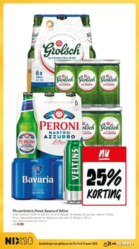 Pils van Grolsch, Peroni, Bavaria of Veltins aanbieding bij Jumbo – geldig van 25.03.2026 t/m 31.03.2026