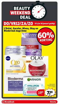 L'Oréal, Garnier, Nivea, Olay en Biodermal dagcrème aanbieding bij Kruidvat – geldig van 15.01.2026 t/m 18.01.2026