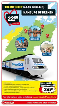TREINTICKET NAAR BERLIJN, HAMBURG OF BREMEN aanbieding bij Kruidvat – geldig van 13.01.2026 t/m 25.01.2026