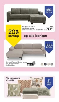 Bijv. bank Aberdeen met Chaise longue Stof, diverse kleuren, 84x238x158 cm aanbieding bij Leen-bakker – geldig van 02.02.2026 t/m 08.02.2026
