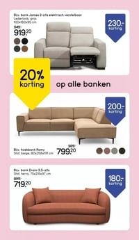 Bijv. bank James 2-zits elektrisch verstelbaar aanbieding bij Leen-bakker – geldig van 02.02.2026 t/m 08.02.2026