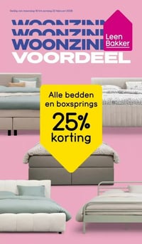 Alle bedden en boxsprings 25% korting aanbieding bij Leen-bakker – geldig van 16.02.2026 t/m 22.02.2026