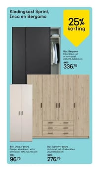 Bijv. Inca 2-deurs Greige, eikenkleur, wit of antraciet, 184x70x34,5 cm aanbieding bij Leen-bakker – geldig van 16.02.2026 t/m 22.02.2026