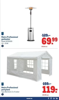 Metro Professional gasheater Model GPH5000 3.5 - 8 kW aanbieding bij Makro – geldig van 11.02.2026 t/m 24.02.2026