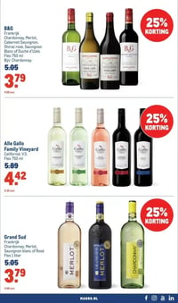 Grand Sud Frankrijk Chardonnay, Merlot, Sauvignon blanc of Rosé Fles 1 liter aanbieding bij Makro – geldig van 14.01.2026 t/m 27.01.2026