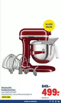 KitchenAid keukenmachine Type 5KSM70JPXEER aanbieding bij Makro – geldig van 28.01.2026 t/m 10.02.2026