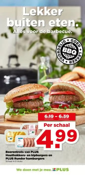 Boerentrots van PLUS Houthakkers- en kipburgers en PLUS Runder hamburgers aanbieding bij Plus – geldig van 03.06.2026 t/m 09.06.2026