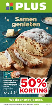 Feestelijk PLUS Feeststol met amandelspijs & noten aanbieding bij PLUS – geldig van 10.12.2025 t/m 16.12.2025