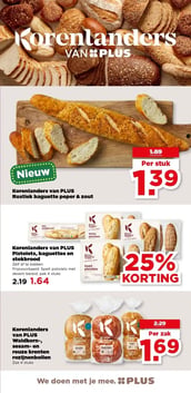 Korenlanders van PLUS Rustiek baguette peper & zout aanbieding bij Plus – geldig van 11.03.2026 t/m 17.03.2026