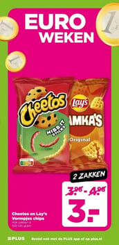Cheetos en Lay's Vormpjes chips aanbieding bij Plus – geldig van 14.01.2026 t/m 20.01.2026