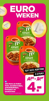 Alle Mora en Hebro Saté, snackbroodjes, gehaktballetjes, loempia's en loaded fries aanbieding bij Plus – geldig van 15.04.2026 t/m 21.04.2026
