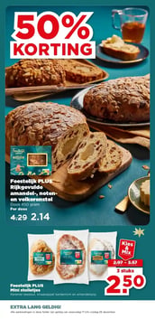 Feestelijk PLUS Rijkgevulde amandel-, noten- en volkorenstol aanbieding bij Plus – geldig van 17.12.2025 t/m 26.12.2025