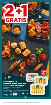 Feestelijk PLUS Gourmet mini's vlees, vis, kaas, salade en vega(n) aanbieding bij Plus – geldig van 17.12.2025 t/m 26.12.2025